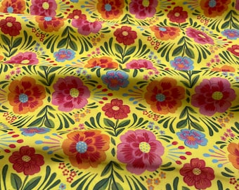 Viva Mexico! Floral Yellow - Paintbrush Studio Cotton Fabric