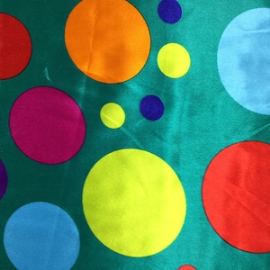 Bright Multi Colored Polka Dots - Faux Silk Charmeuse Satin Fabric