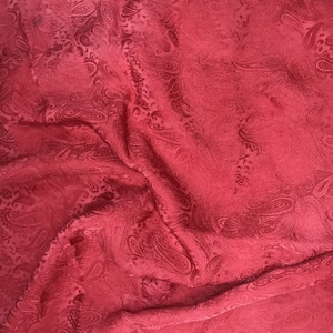 Hand Dyed Cherry Red Paisley - Silk Jacquard Fabric