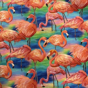 Fabulous Flamingos Allover Blue - Paintbrush Studio Cotton Fabric