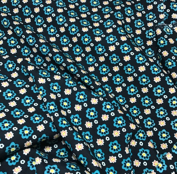 Crepe de Chine Fabric Black with Teal Flowers 1/3 yard | Etsy