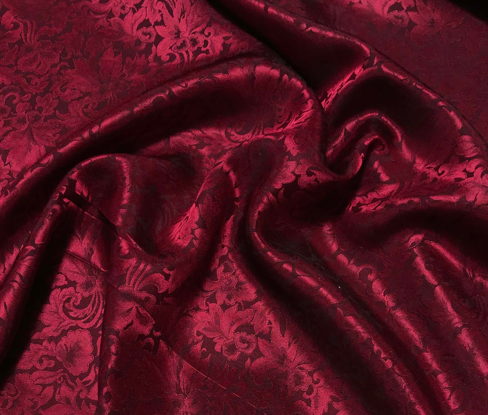 Burgundy Red Baroque Scroll Silk Jacquard Fabric | Etsy