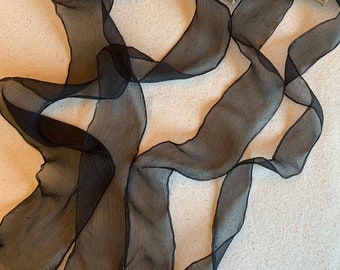 Black 100% Silk Sheer Crinkle Chiffon Ribbon ( 4 Widths to choose from)