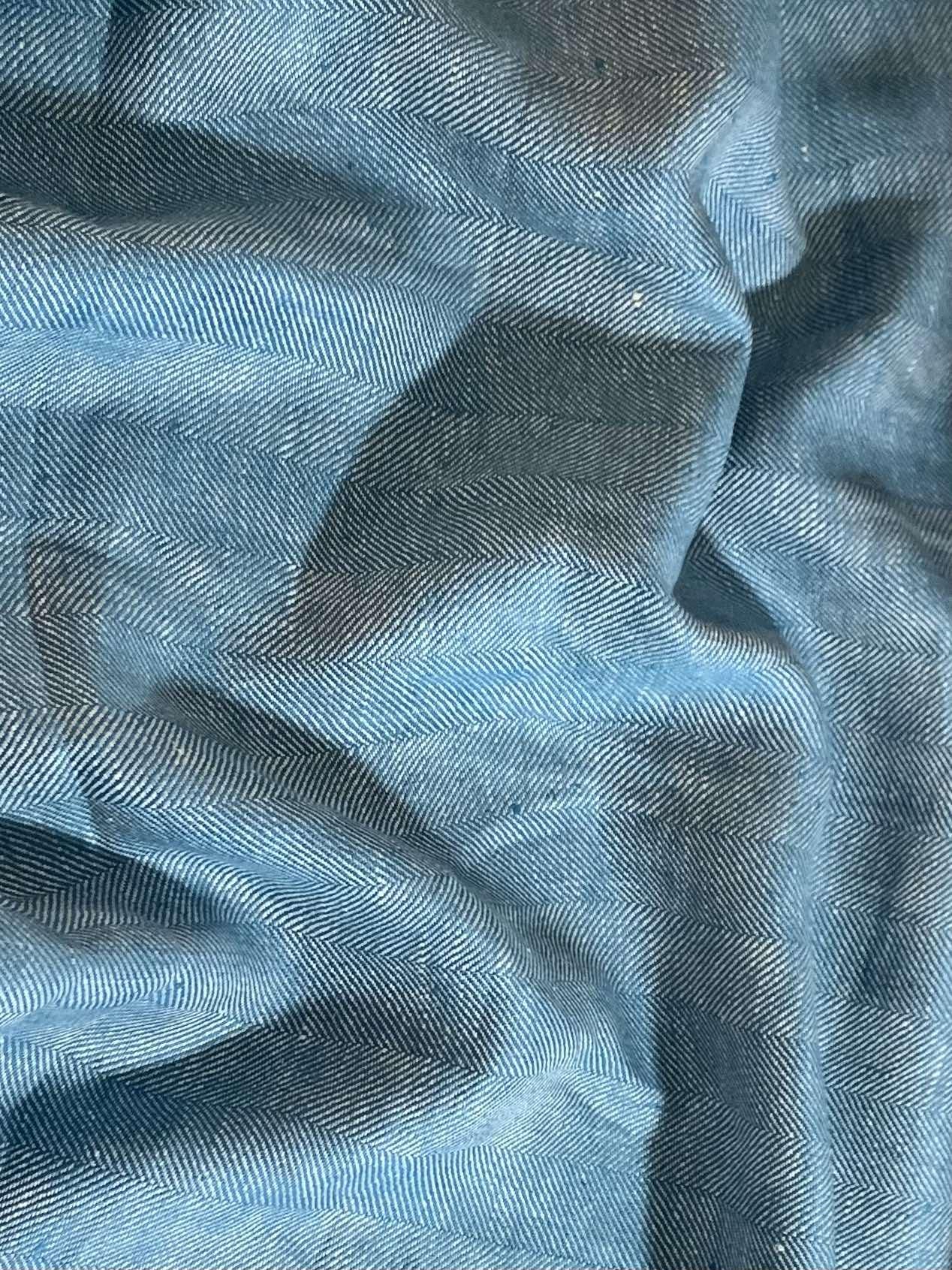 Turquoise Herringbone 100% Linen Fabric - Heavy Weight
