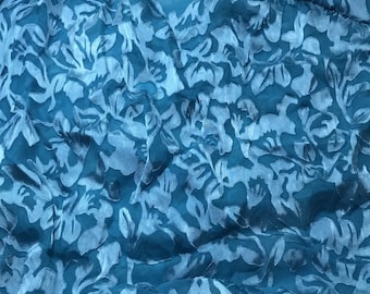 15"x16" remnant Burnout Devore Satin - Teal Blue Dyed Floral Fabric