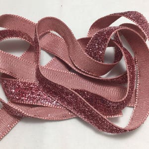 French VELVET Ribbon Lurex Metallic ROSE PINK by the yard 13mm 1/2 inch