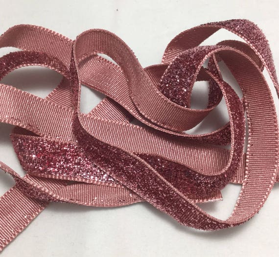 French VELVET Ribbon Lurex Metallic ROSE PINK by the Yard 13mm 1/2 Inch 