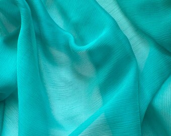 Bright Aqua - Crinkle Silk Chiffon Fabric