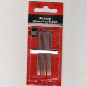 Richard Hemming Needles - Milliners Size 1 - Made in England