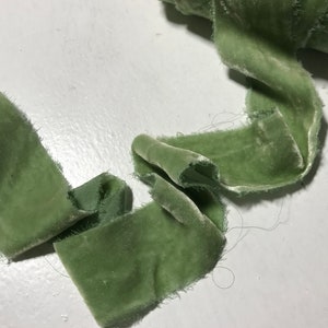 Hand Dyed Celadon Green Silk Velvet Ribbon ( 4 Widths to choose from)