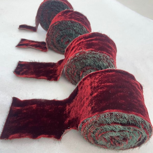 Iridescent Christmas Red & Green Silk Velvet Ribbon ( 4 Widths to choose from)