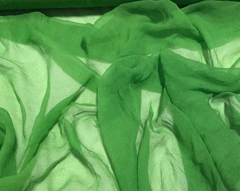 Hand Dyed APPLE GREEN - Silk Gauze Chiffon Fabric