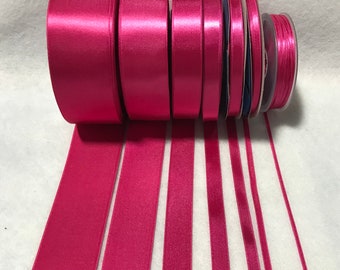 Fuchsia Pink Double Sided Satin Ribbon - Made in France (7 Widths to choose from)