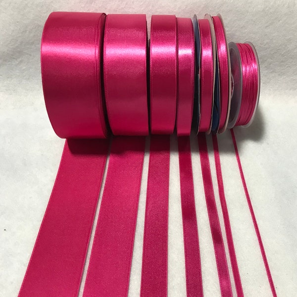 Fuchsia Pink Double Sided Satin Ribbon - Made in France (7 Widths to choose from)