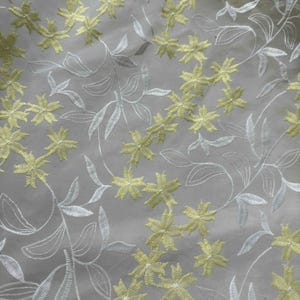 Yellow & White Floral Embroidered Organza Fabric