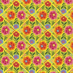 Viva Mexico! Floral Yellow - Paintbrush Studio Cotton Fabric