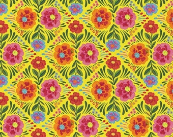 Viva Mexico! Floral Yellow - Paintbrush Studio Cotton Fabric