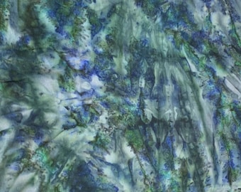 23"x46" remnant Teal Blue Watercolor Batik - Batik by Mirah Rayon Fabric