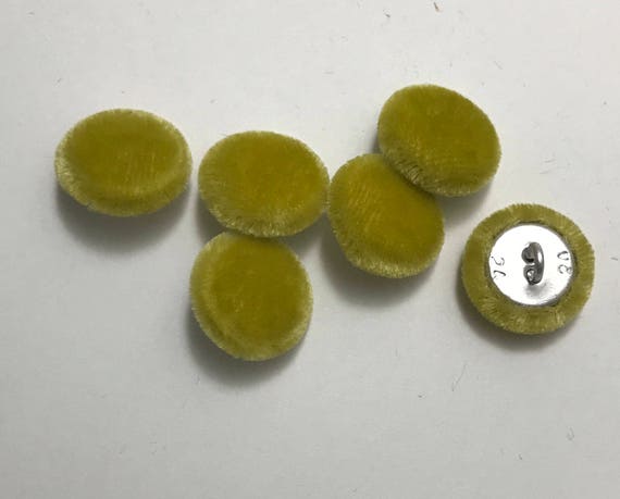 Yellow Green SILK VELVET Fabric Buttons set of 6-5//8/" Hand Made Buttons