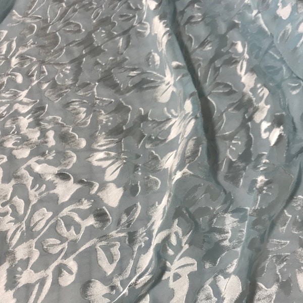 Burnout Devore Satin - Robin's Egg Hand Dyed Floral Fabric