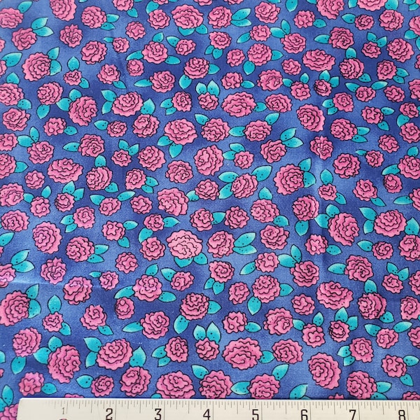 VINTAGE FABRIC - Pink Roses on Purple - "Tonally Fun!" Grandmas Attic - Cotton Fabric