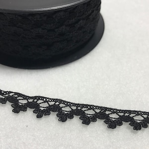 Black Cotton Edge Lace - Made in France (1/2&quot; wide)