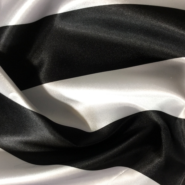 Black & White Wide Stripe - Faux Silk Charmeuse Satin Fabric