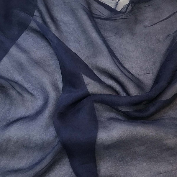 Hand Dyed MIDNIGHT BLUE- Silk Gauze Chiffon Fabric