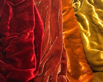 Dark Autumn Sample Set - Hand Dyed Silk Velvet Fabric - 9"x45" Each