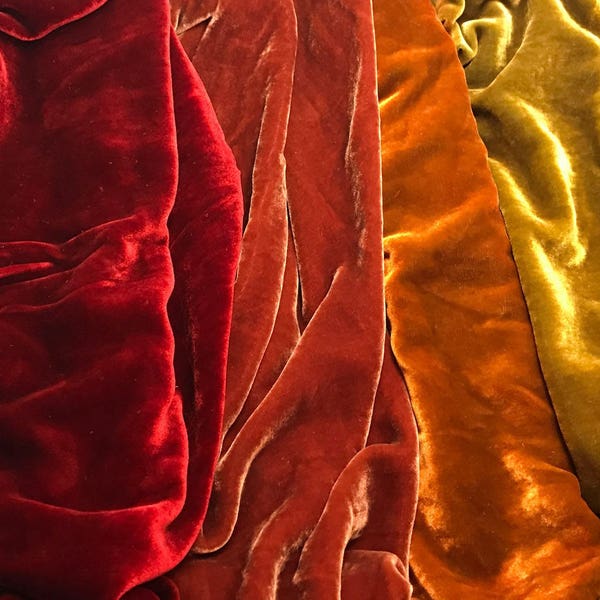 Ensemble d’échantillons d’automne foncé - Tissu de velours de soie teint à la main - 9"x45 » chacun