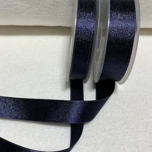 Navy Blue with Metallic Gold Double Sided Satin Ribbon Trim Made in France (2 Widths to choose from)