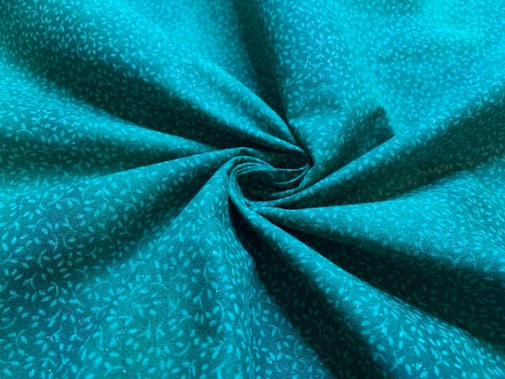 hunter cotton fabric - Tiny Leaves Glitter Hunter Green Cotton Fabric Vintage 90's OOP Blank Textiles