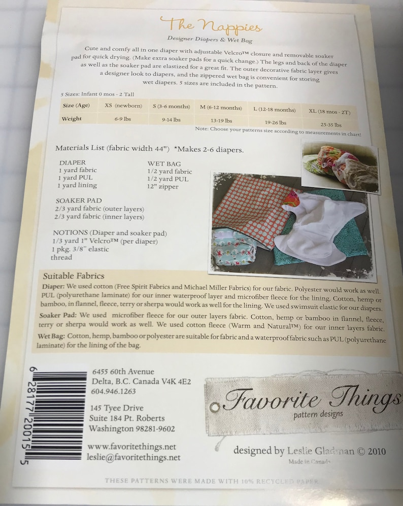 The Nappies Diapers /& Wet Bags Sewing Pattern