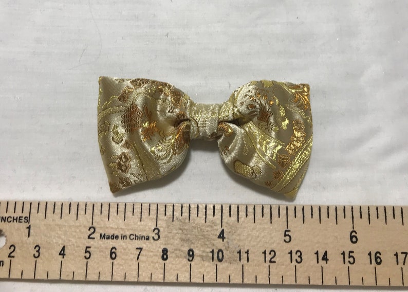 Gold Floral Paisley Silky Brocade Bow Handmade Double Sided