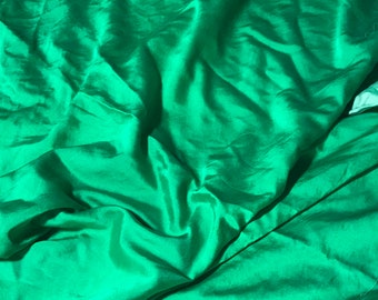 Hand Dyed EMERALD GREEN - Silk/Cotton Satin Fabric