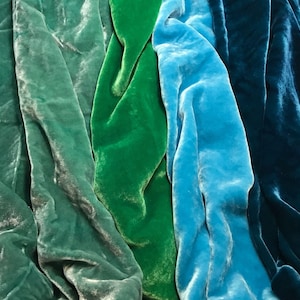 Blues & Greens Sample Set - Tessuto in velluto di seta tinto a mano - 1/4 Yard x 45&quot; Ciascuno