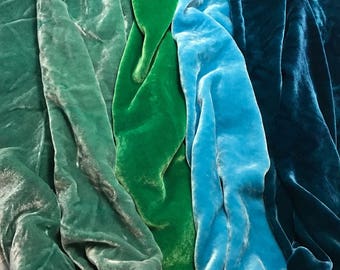 Blues & Greens Sample Set - Hand Dyed Silk Velvet Fabric - 1/4 Yard x 45" Each