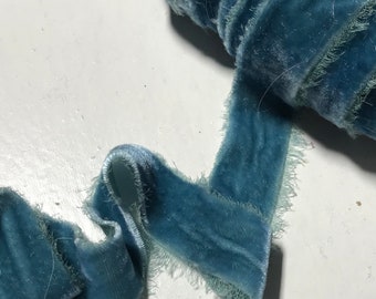 Hand Dyed Victorian Blue Silk Velvet Ribbon ( 4 Widths to choose from)