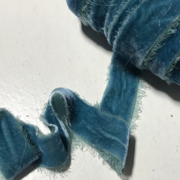 Hand Dyed Victorian Blue Silk Velvet Ribbon ( 4 Widths to choose from)