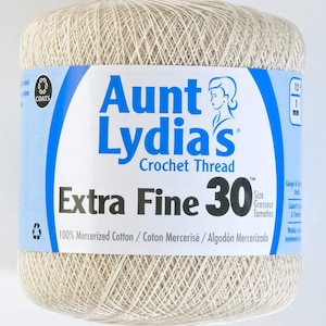 Coats Aunt Lydia&#39;s Crochet Cotton Thread Size 30 Extra Fine, Natural (180-226) 500 Yards
