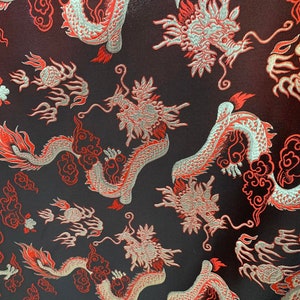 Black & Gold Dragons - Faux Silk Brocade Fabric