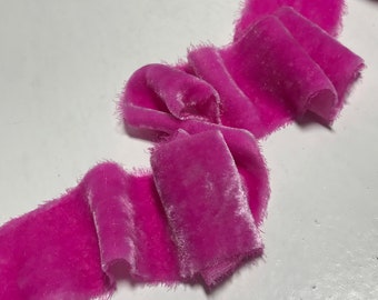 Hand Dyed Pink Orchid Silk Velvet Ribbon ( 4 Widths to choose from)