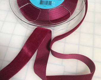 French VELVET Ribbon MAROON RED by the yard (7/8" wide)