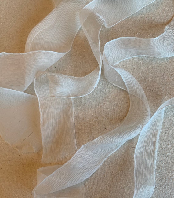 White 100% Silk Sheer Crinkle Chiffon Ribbon 4 Widths to Choose From 