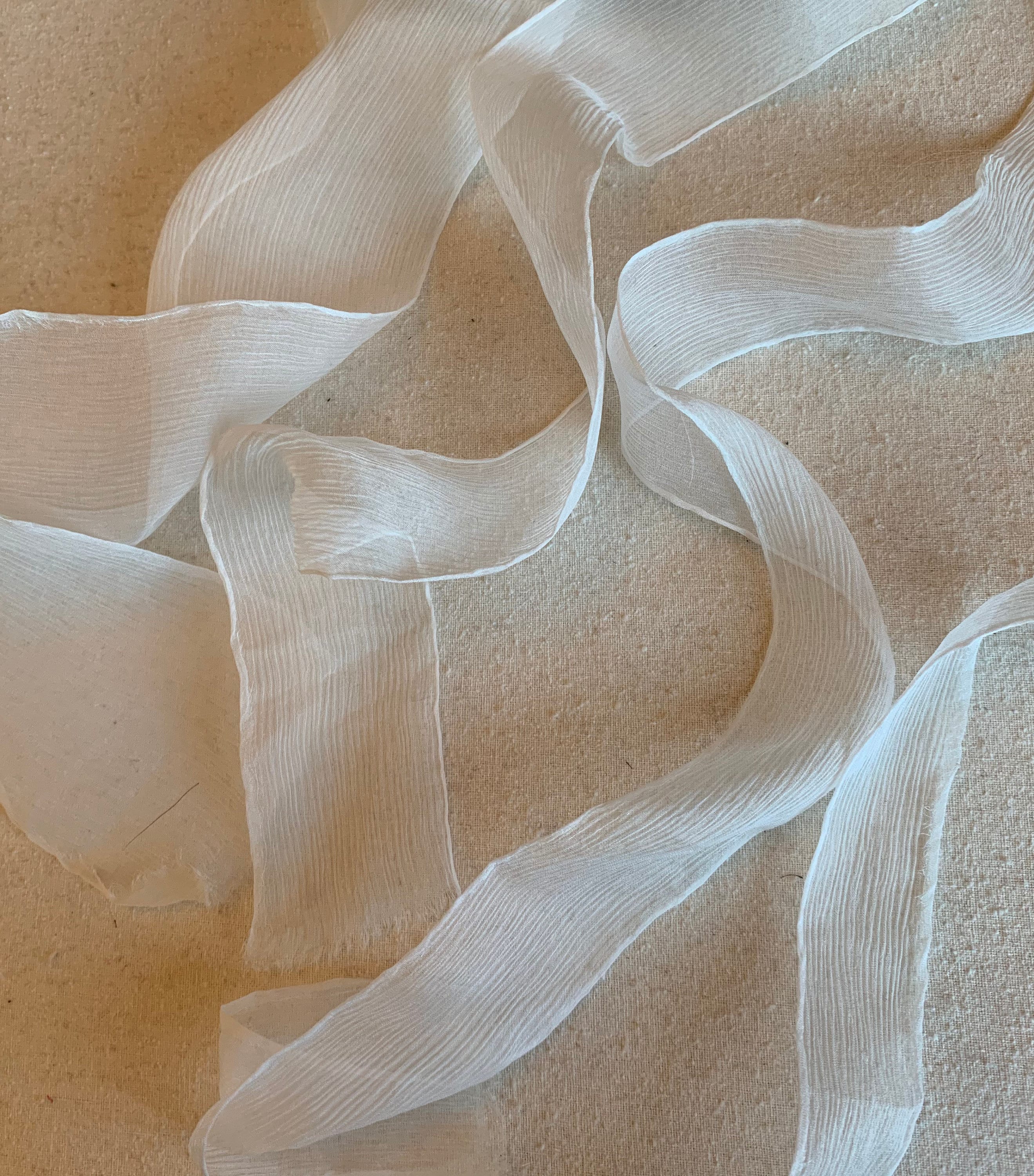 White 100% Silk Sheer Crinkle Chiffon Ribbon ( 4 Widths to choose from)
