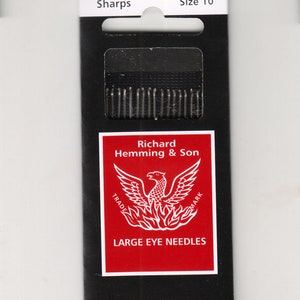 Richard Hemming Needles - Sharps Size 10 - Made in England