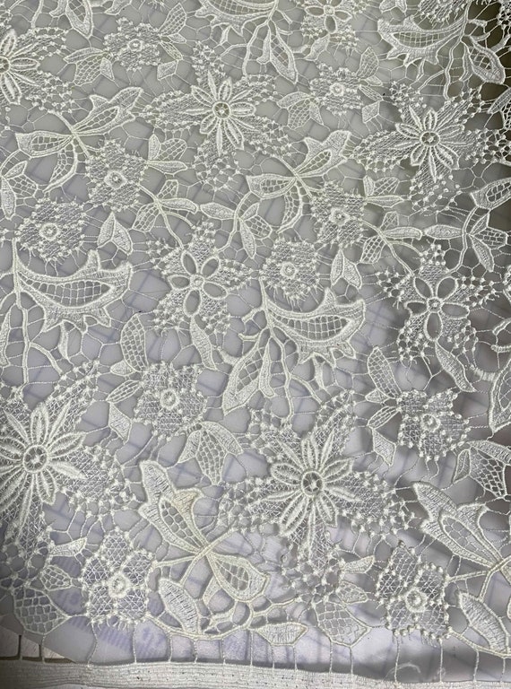 Ivory Dainty Floral Schiffli Lace Fabric | Etsy