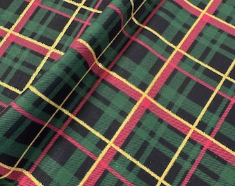 Plaid natalizio glitterato di Fabric Traditions, tessuto 100% cotone rosso, verde e oro