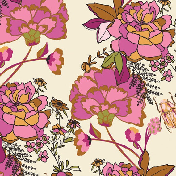blush cotton fabric - Greet the Guests Blush - 365 Fifth Avenue - by Bari J. for Art Gallery 100% Cotton Fabric