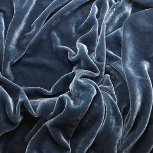 BLUE GRAY Hand Dyed Silk Velvet Fabric